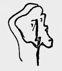 a black and white drawing of a man's head