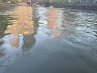 the chicago river with buildings in the background